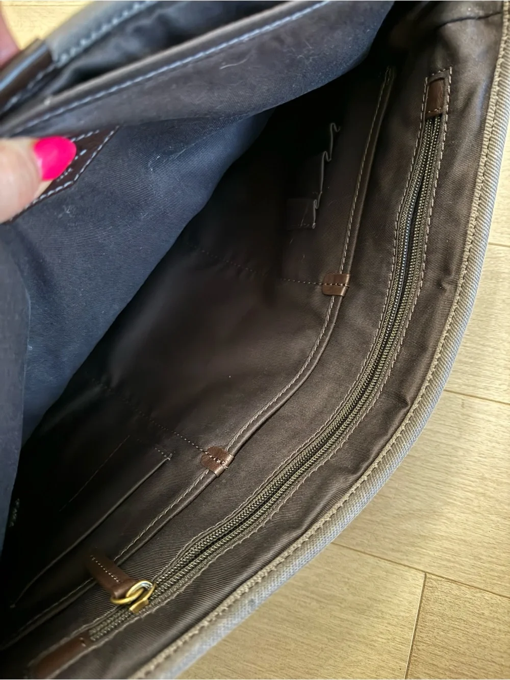 Fossil Gray Canvas briefcase with Dark Brown Trim